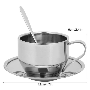 Zestaw kubek do kawy espresso z łyżką i spodkiem ze stali nierdzewnej 120ml [13250000466]